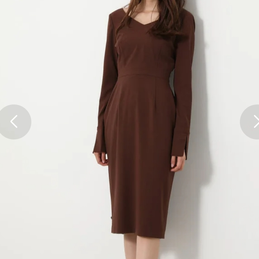 Rienda Japan Onee Gyaru Fitted Brown Dress Back Buttons And Pleated Panel - Picture 4 of 16